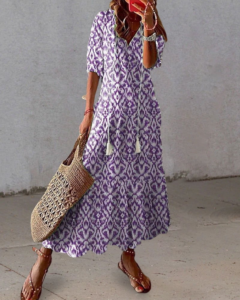 W&N™ | Boho Vintage V-Neck Printed Dress