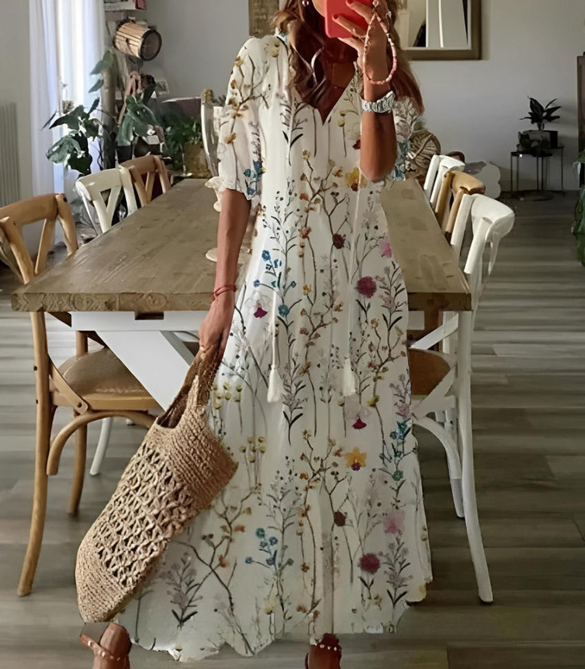 W&N™ | Boho Vintage V-Neck Printed Dress