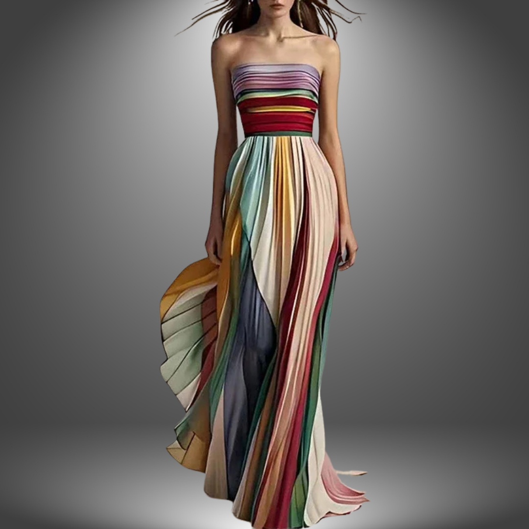 W&N™ | Strapless Colorful Pleated Maxi Dress