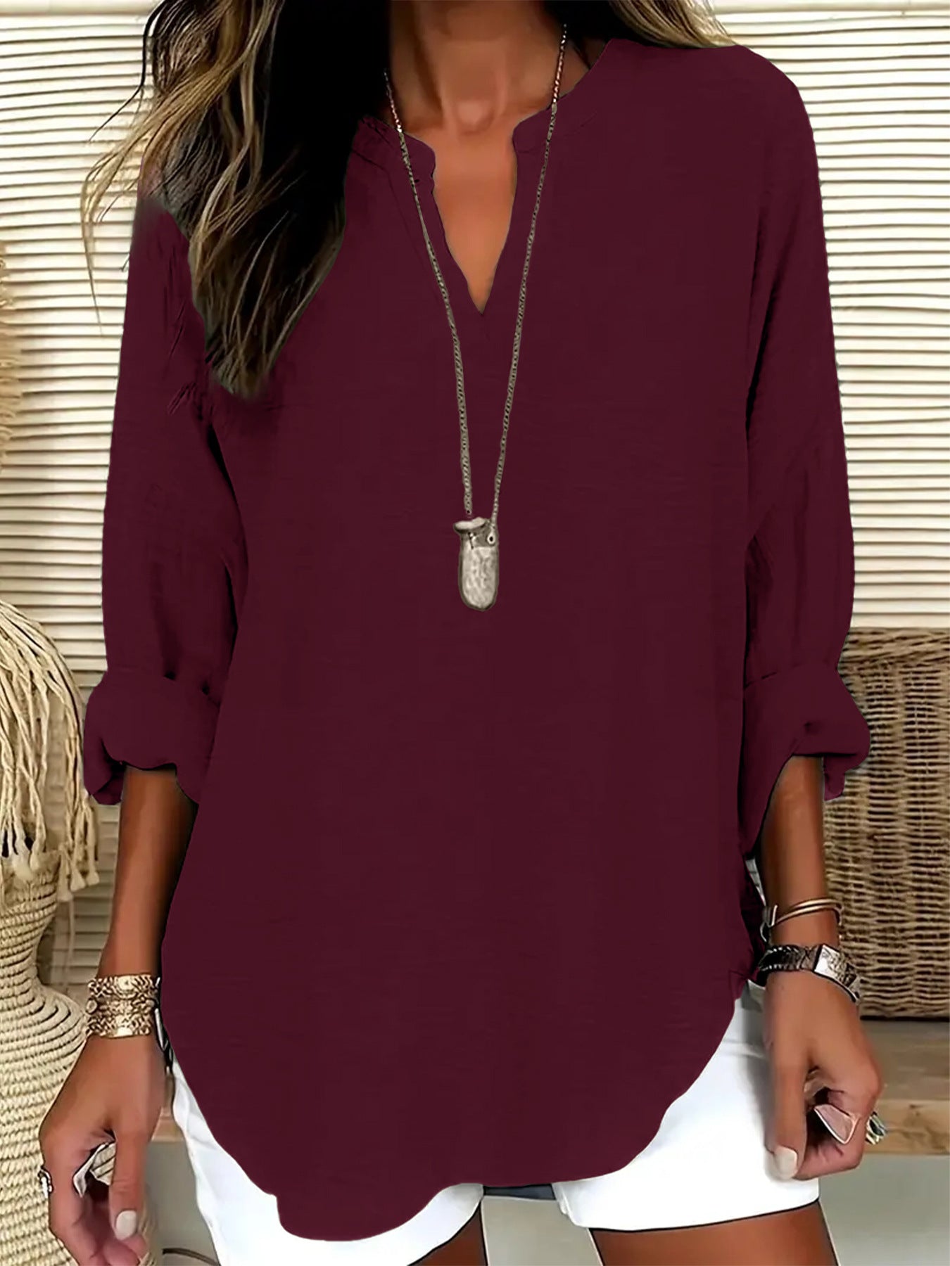 W&N™ | V NECK AND LONG SLEEVE BLOUSE