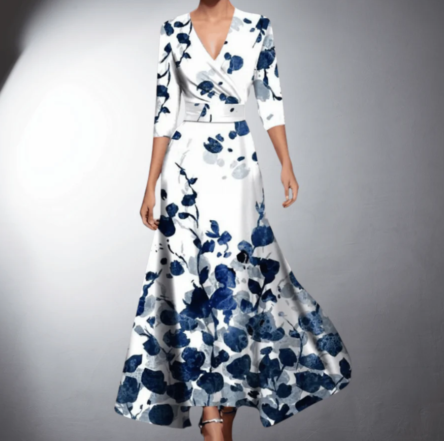 W&N™ | Classic Floral V-Neck Maxi Dress