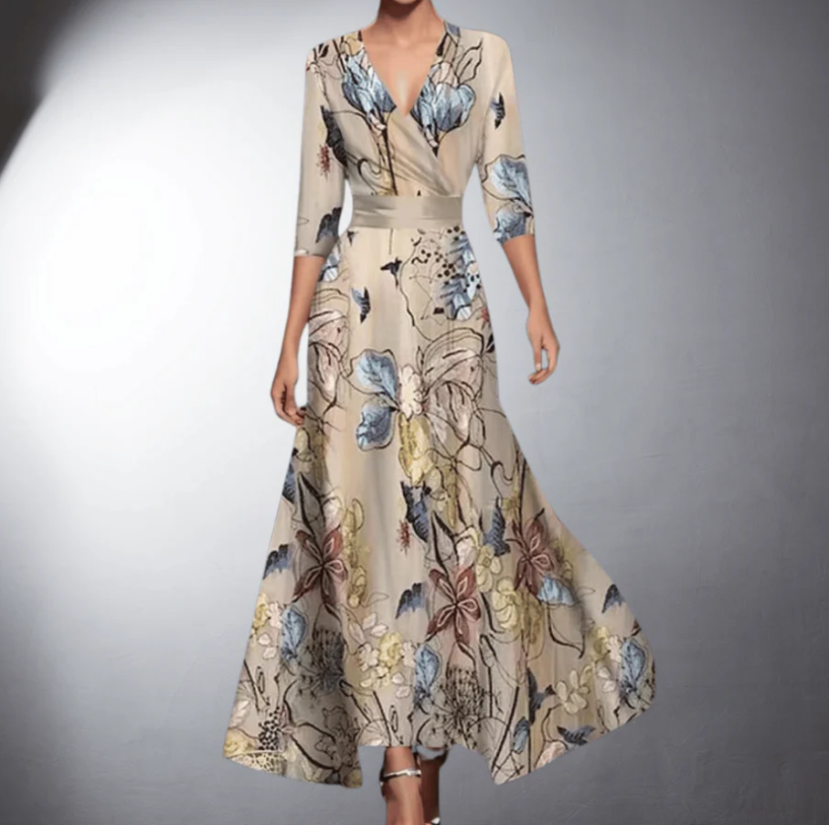 W&N™ | Classic Floral V-Neck Maxi Dress