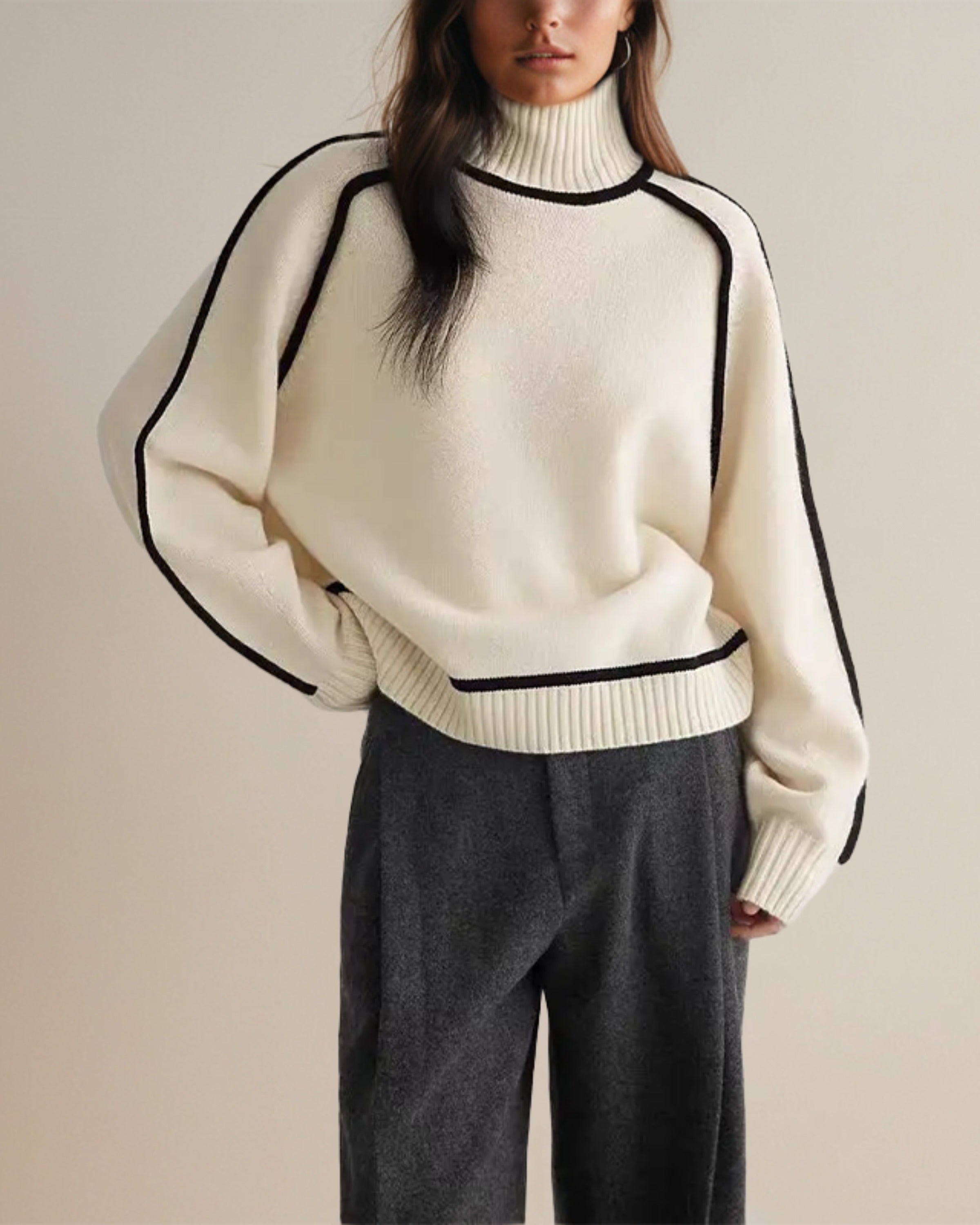 W&N™ | Loose Fit Turtleneck Striped Sweater