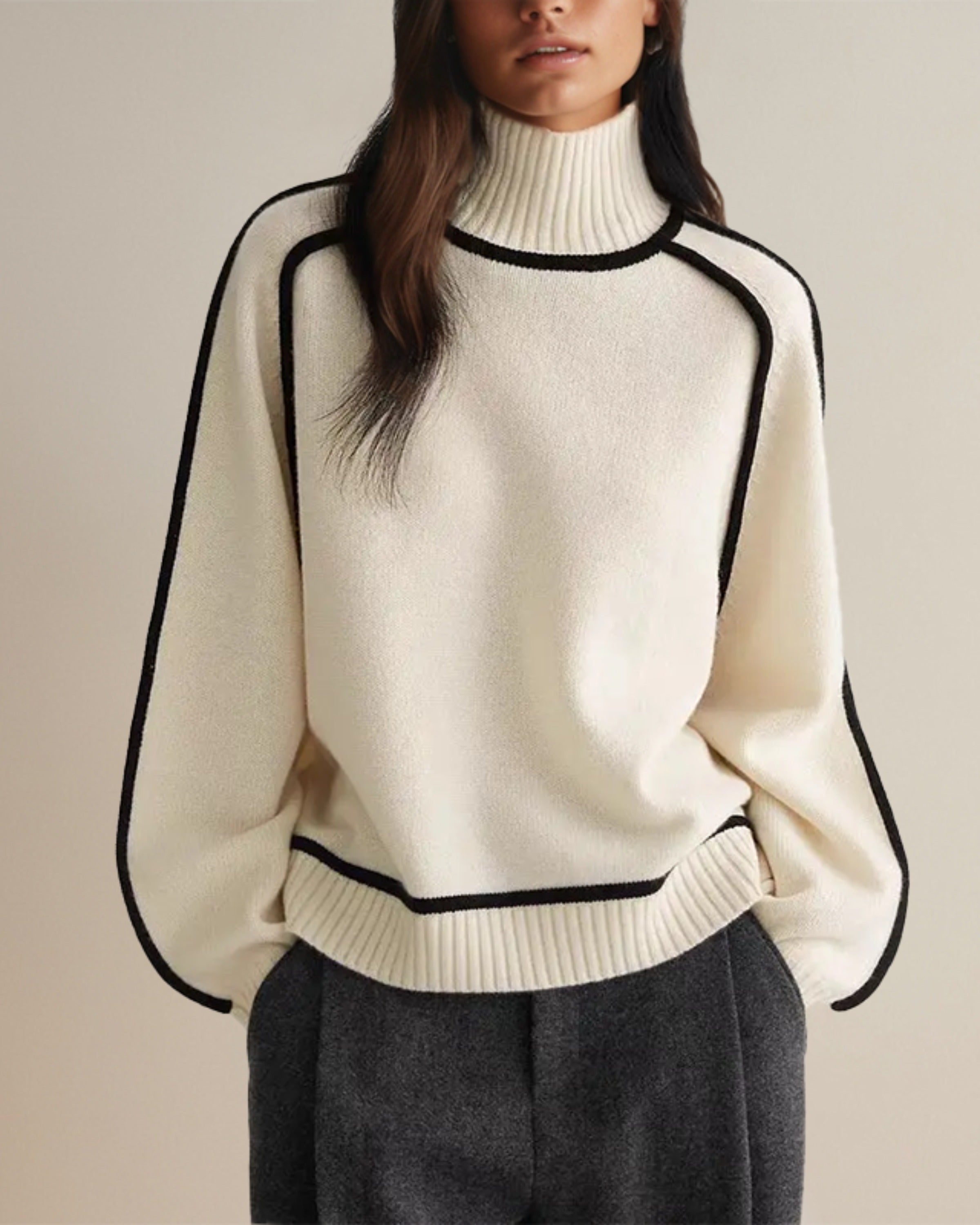 W&N™ | Loose Fit Turtleneck Striped Sweater