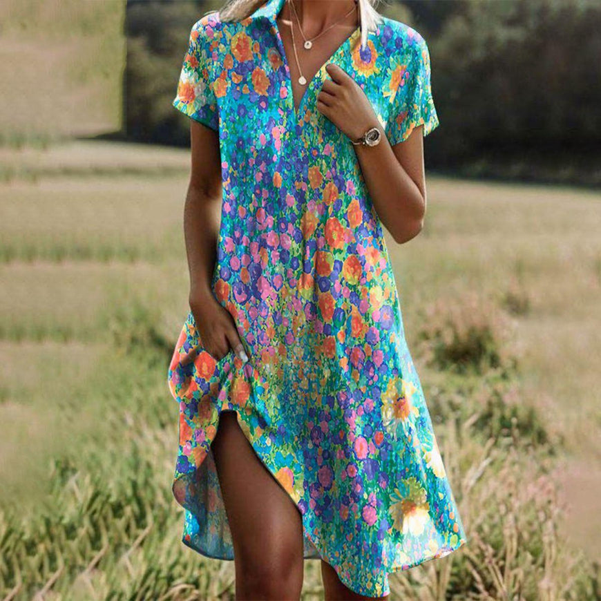 W&N™ | Vintage Floral Boho V-Neck Dress