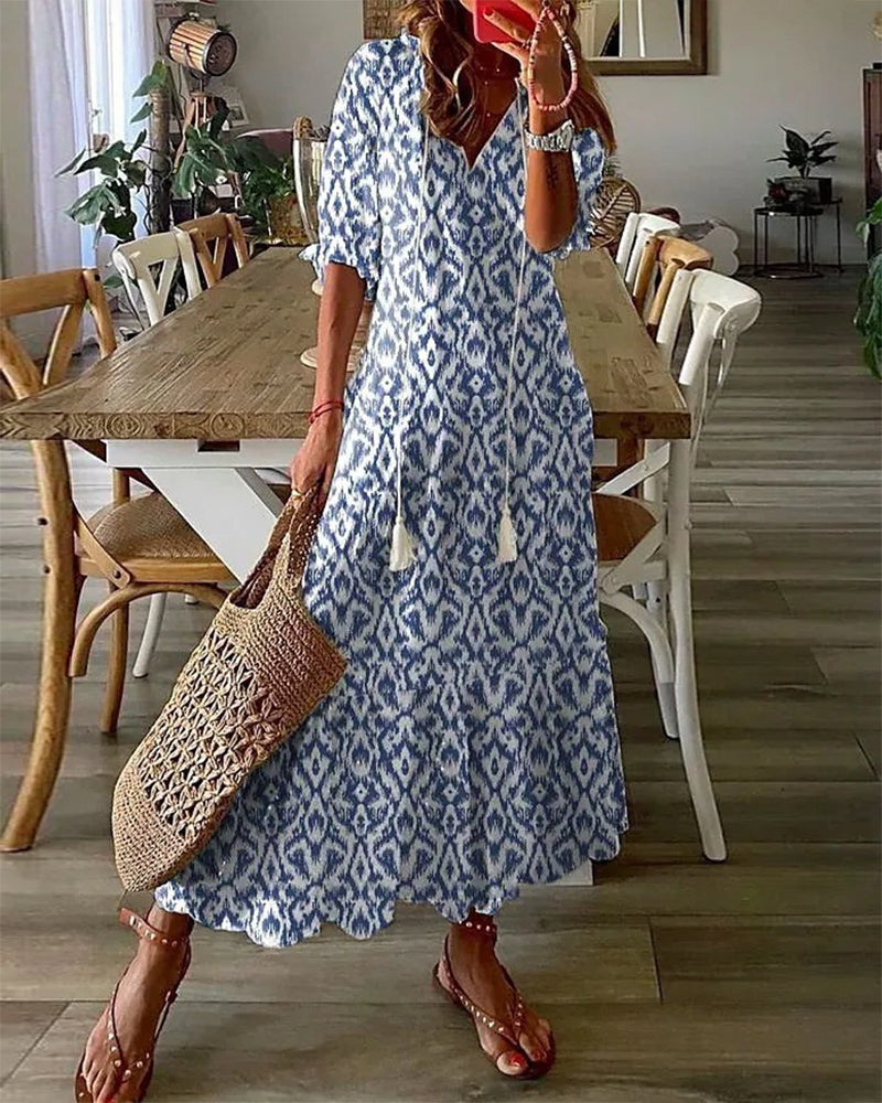 W&N™ | Boho Vintage V-Neck Printed Dress