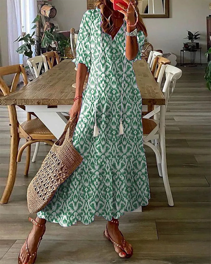 W&N™ | Boho Vintage V-Neck Printed Dress