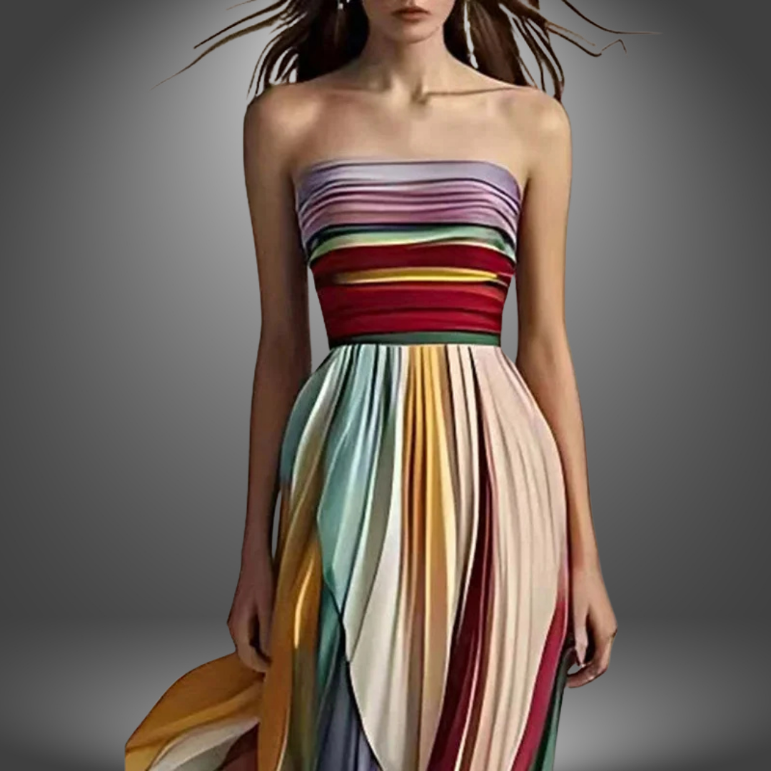 W&N™ | Strapless Colorful Pleated Maxi Dress
