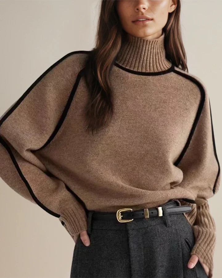 W&N™ | Loose Fit Turtleneck Striped Sweater