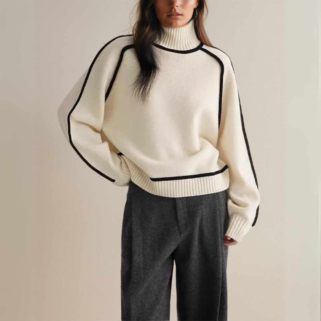 W&N™ | Loose Fit Turtleneck Striped Sweater