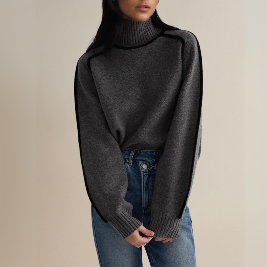 W&N™ | Loose Fit Turtleneck Striped Sweater