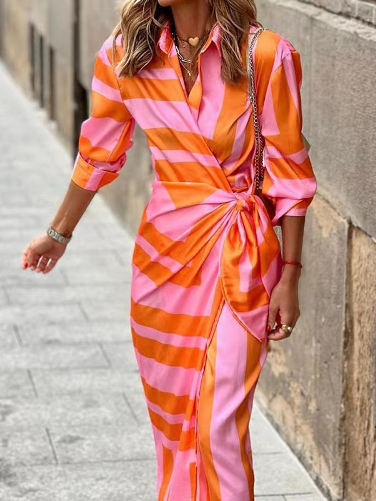 W&N™ | Striped Midi Shirt Dress