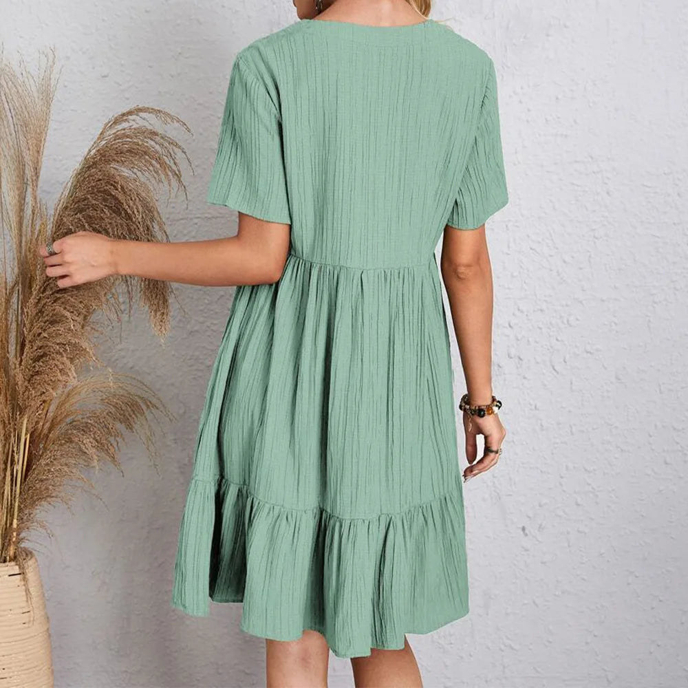 W&N™ | Trendy Boho Ruffle Hem Mini Dress