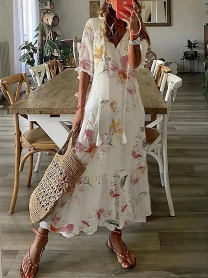 W&N™ | Boho Vintage V-Neck Printed Dress