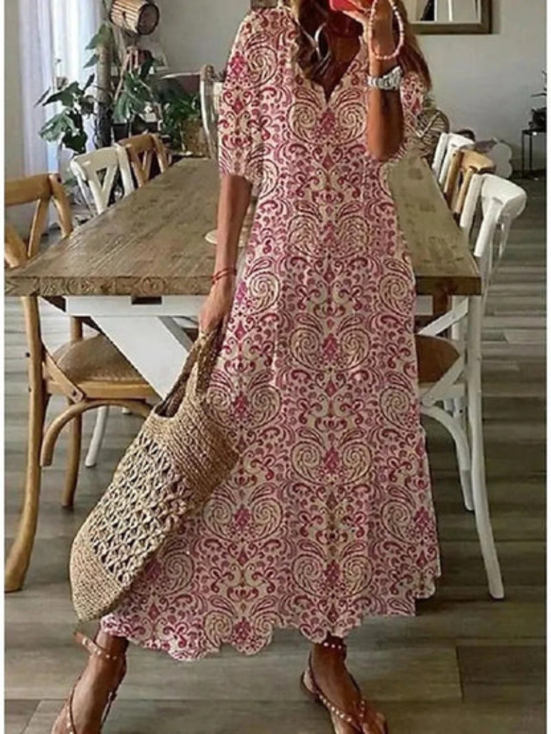 W&N™ | Boho Vintage V-Neck Printed Dress